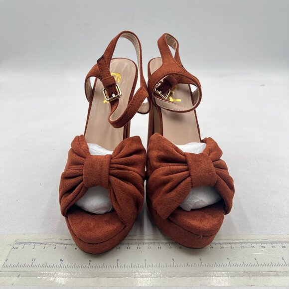 FSJ Brown Platform Chunky High Heel Sandals Peep Toe Ankle Strap Party Shoes - Picture 3 of 8